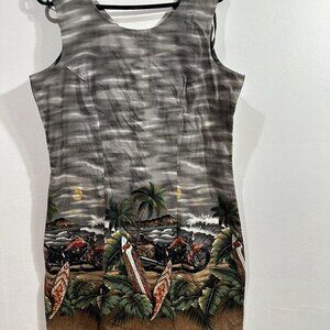 KY’S HAWAIIAN WOMEN'S SHORT BEACH SLEEVELESS‎ DRESS SZ M GRAPHIC VACATION